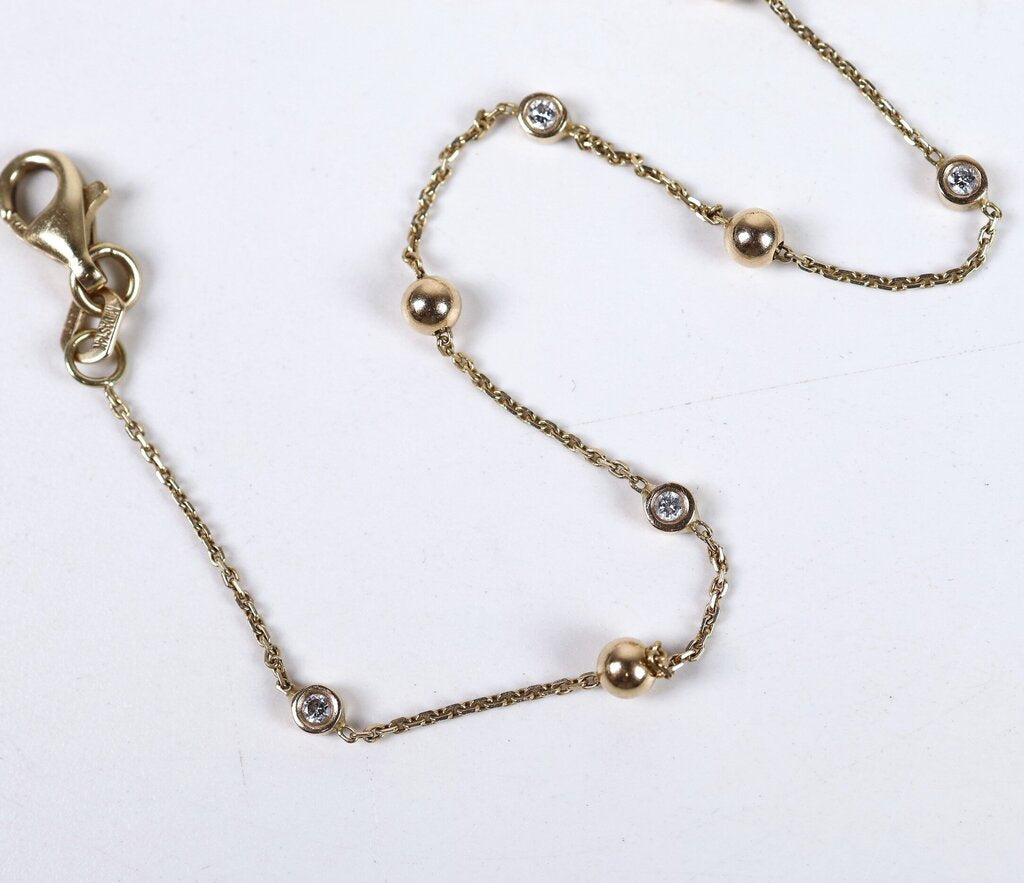 14K Ball and Diamond Station Bracelet