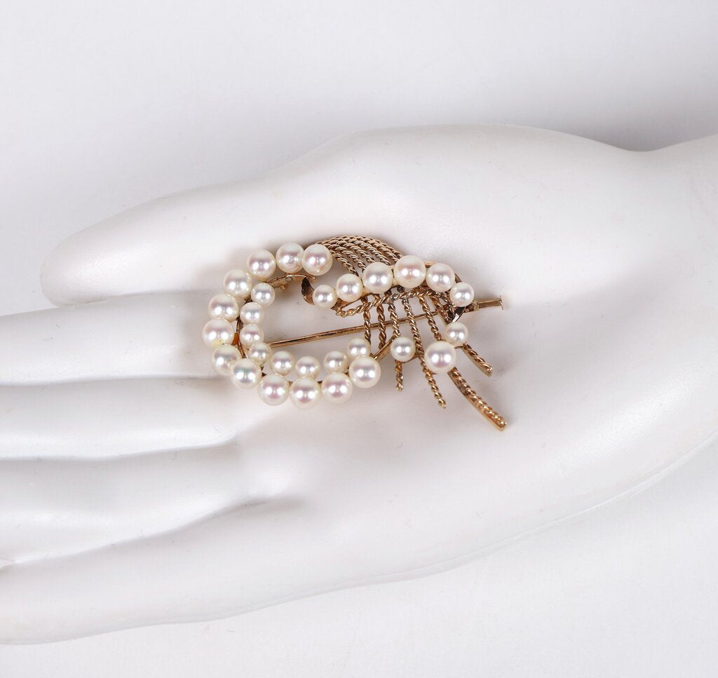 14K Gold and Pearl Brooch