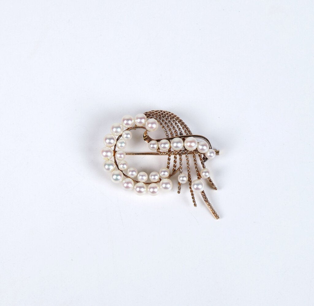 14K Gold and Pearl Brooch