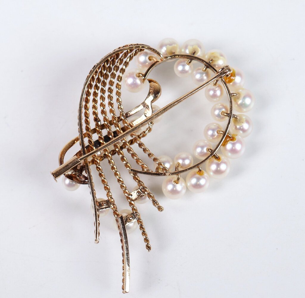 14K Gold and Pearl Brooch