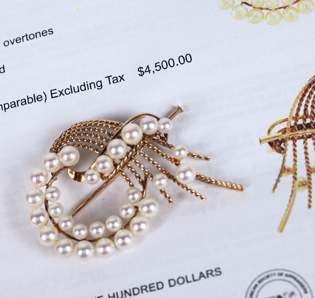 14K Gold and Pearl Brooch
