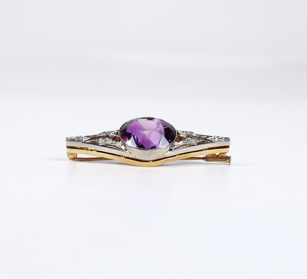 18K/14K Rose Cut Diamonds and Amethyst Pin