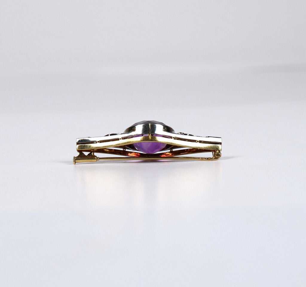 18K/14K Rose Cut Diamonds and Amethyst Pin