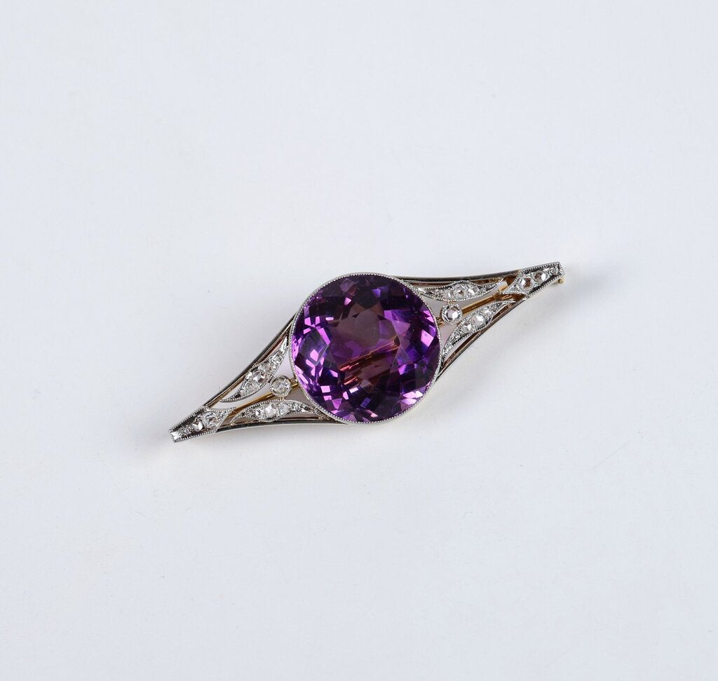 18K/14K Rose Cut Diamonds and Amethyst Pin