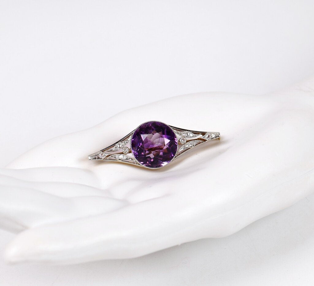 18K/14K Rose Cut Diamonds and Amethyst Pin