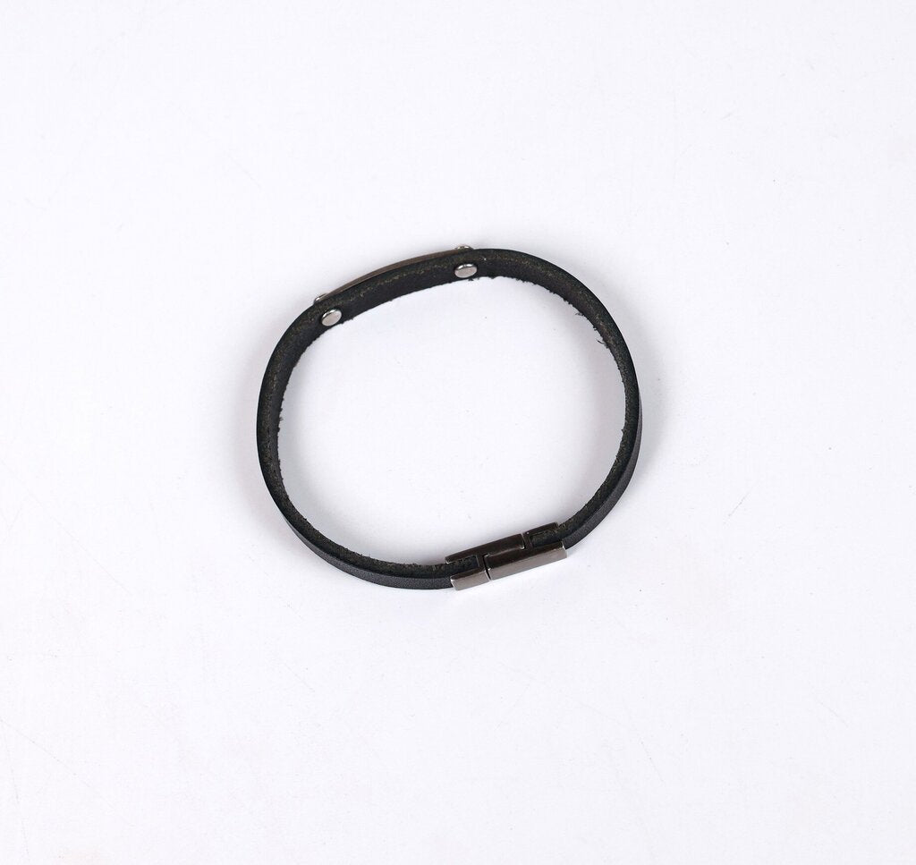 Palladium and Leather Bracelet