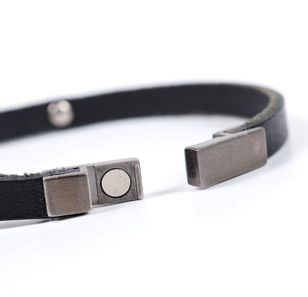 Palladium and Leather Bracelet