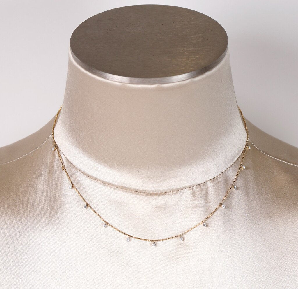 14K Gold and Marquise Diamond Bezel Drops Necklace
