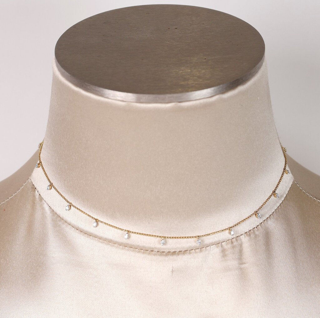 14K Gold and Marquise Diamond Bezel Drops Necklace