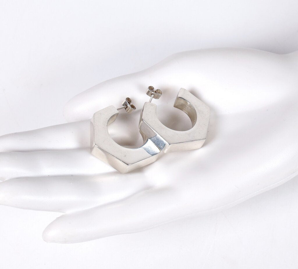 Sterling Hexagonal Hoop Earrings