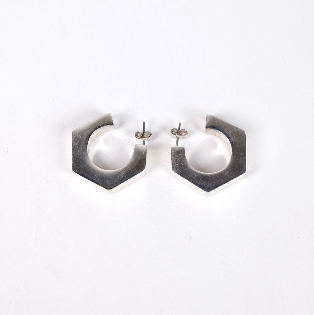 Sterling Hexagonal Hoop Earrings