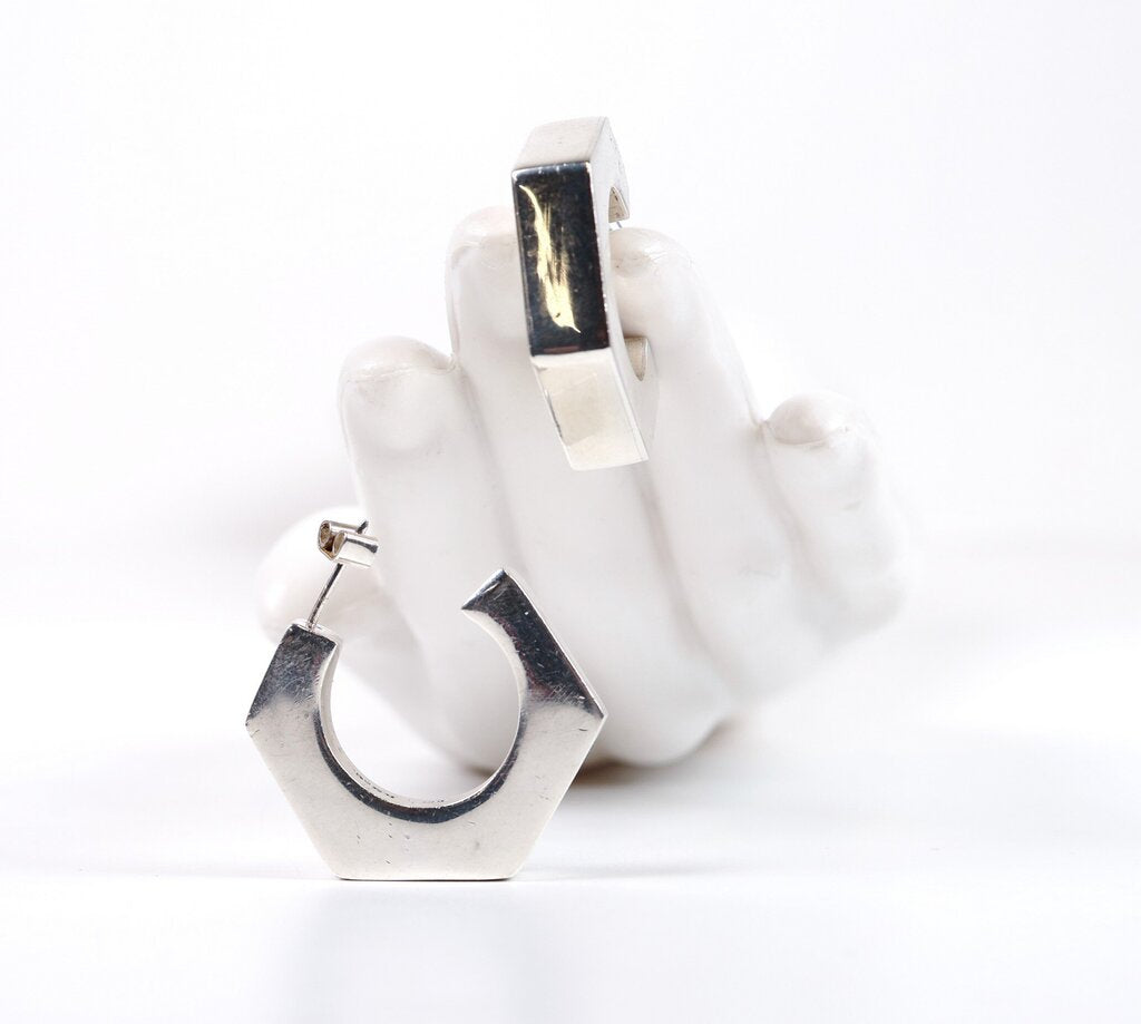 Sterling Hexagonal Hoop Earrings