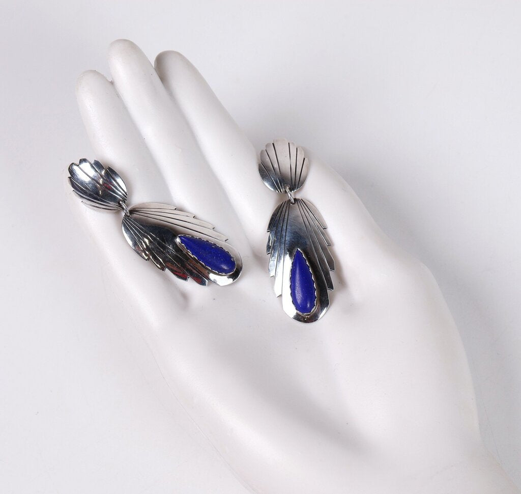 Sterling and Lapis Feather Earrings