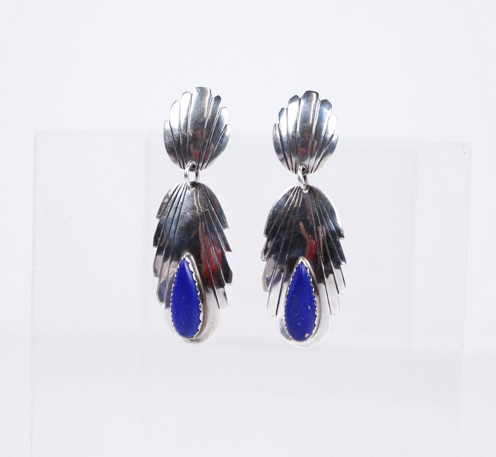 Sterling and Lapis Feather Earrings