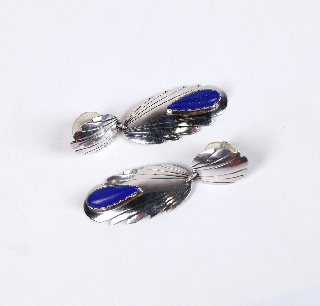 Sterling and Lapis Feather Earrings