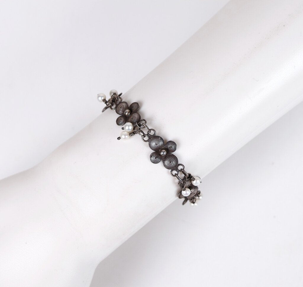 Sterling and Pearl Dogwood Bracelet