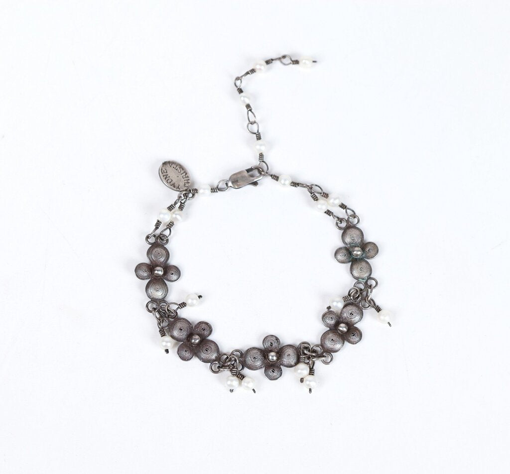 Sterling and Pearl Dogwood Bracelet