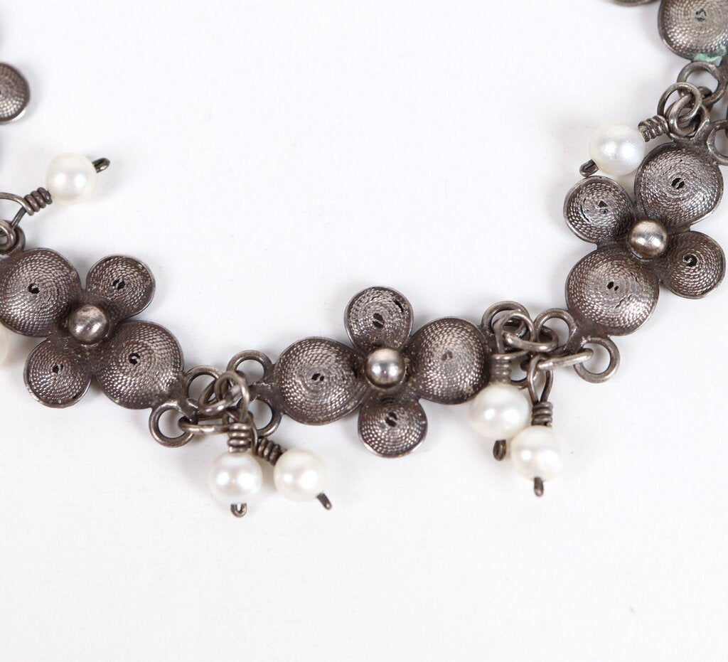 Sterling and Pearl Dogwood Bracelet