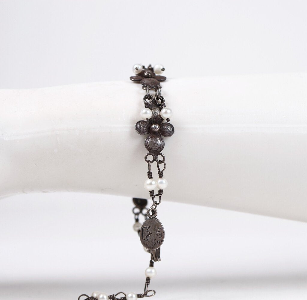 Sterling and Pearl Dogwood Bracelet
