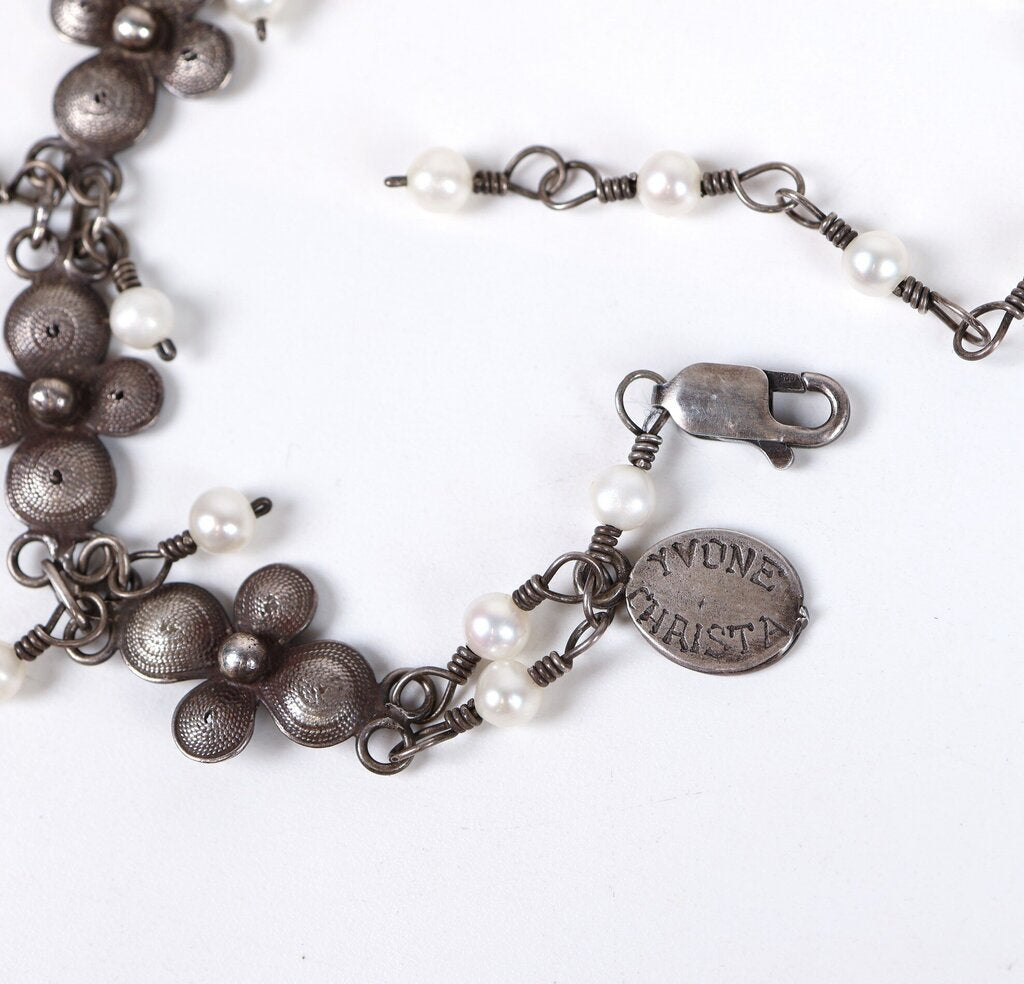 Sterling and Pearl Dogwood Bracelet