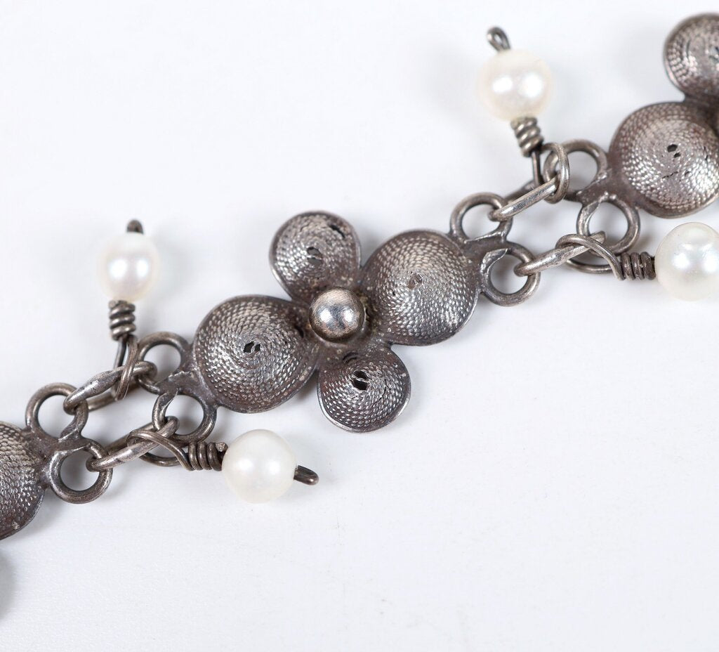 Sterling and Pearl Dogwood Bracelet