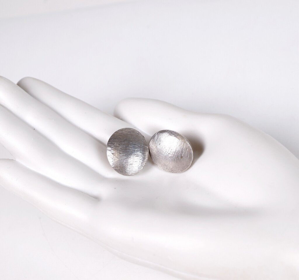 Brushed Silver Oval Earrings