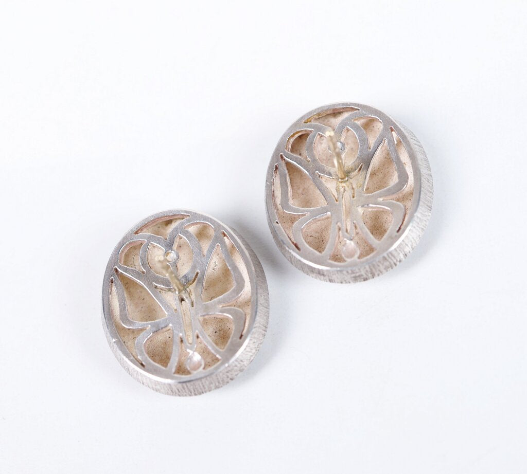 Brushed Silver Oval Earrings