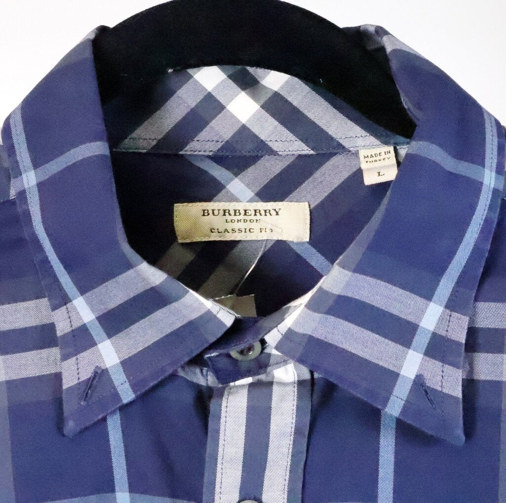 Navy/White Plaid Button Up Shirt (L)