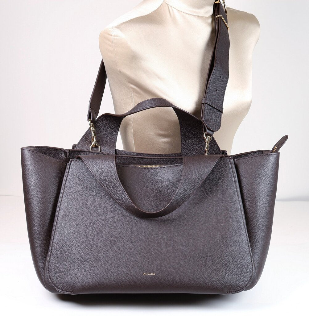 Mocha Leather Satchel Tote