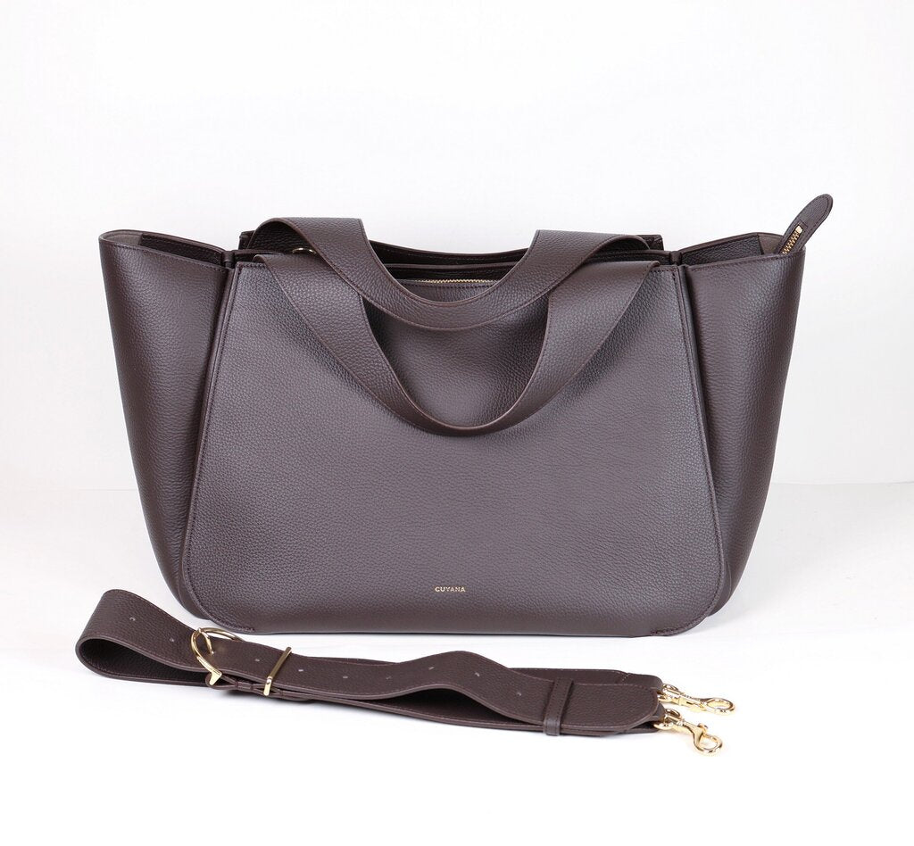 Mocha Leather Satchel Tote
