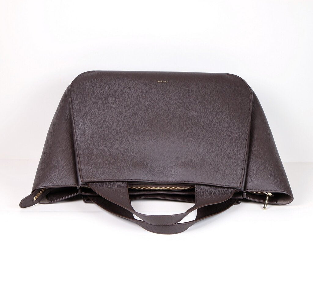 Mocha Leather Satchel Tote