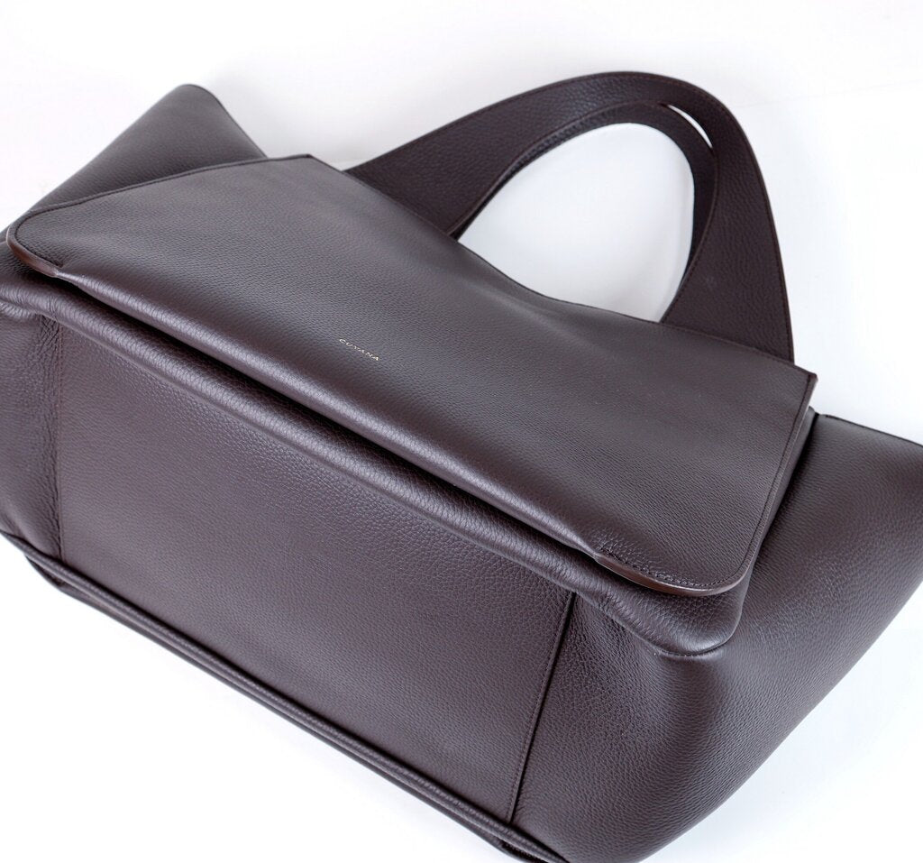 Mocha Leather Satchel Tote
