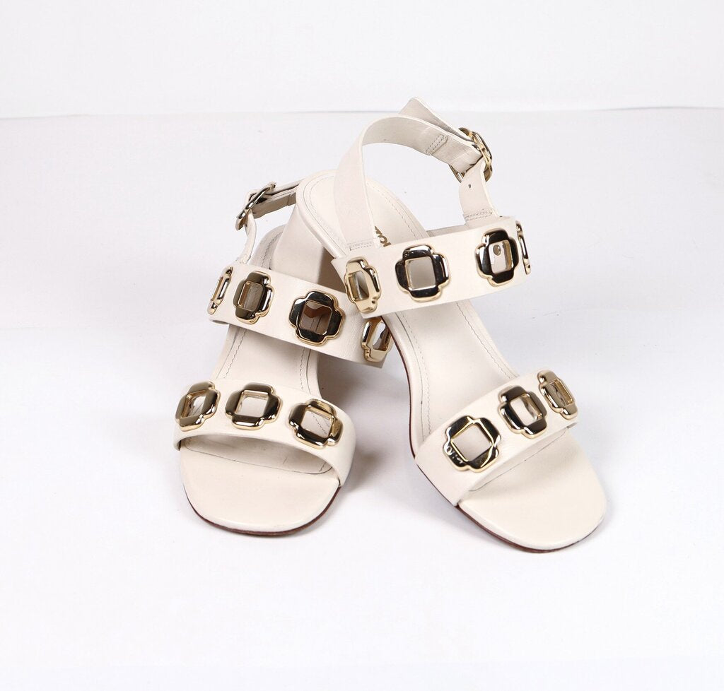 Cream Sandals with Gold Daisy Cutouts (6)