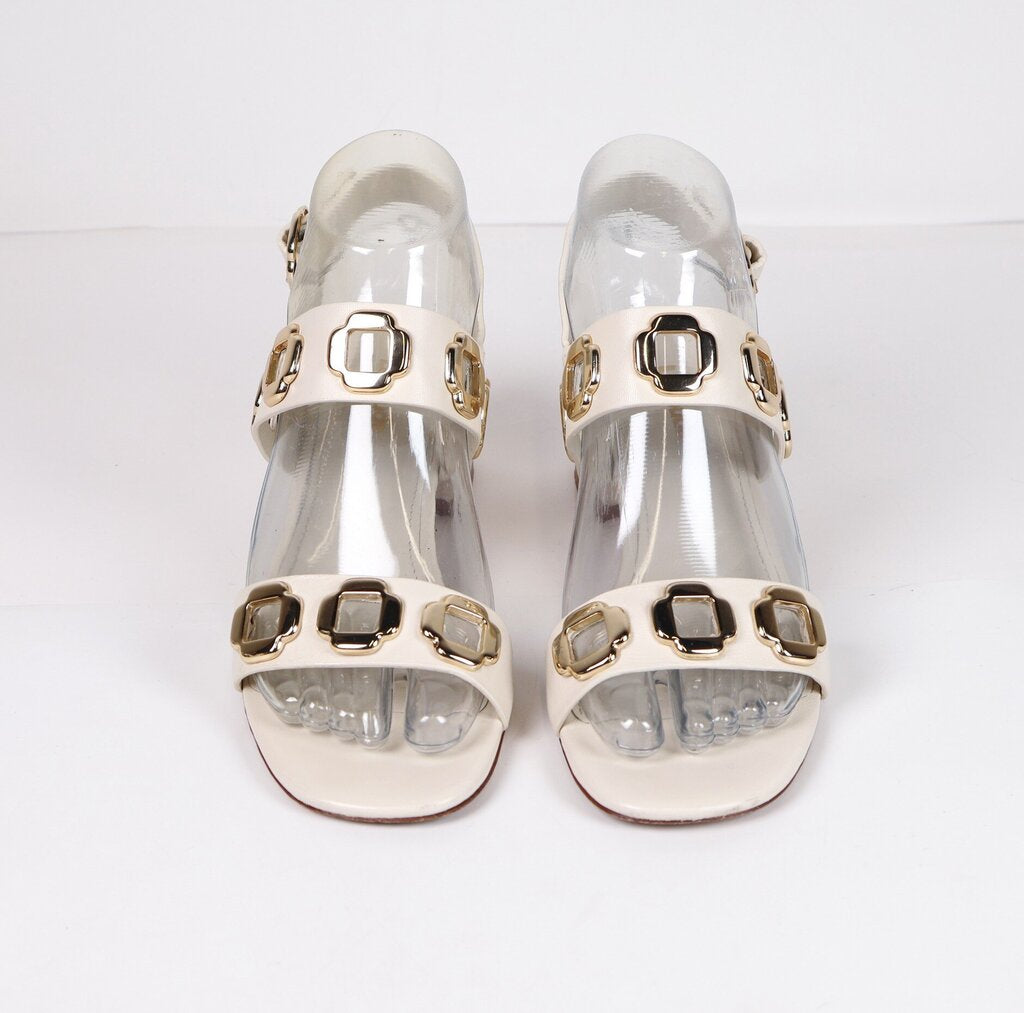 Cream Sandals with Gold Daisy Cutouts (6)