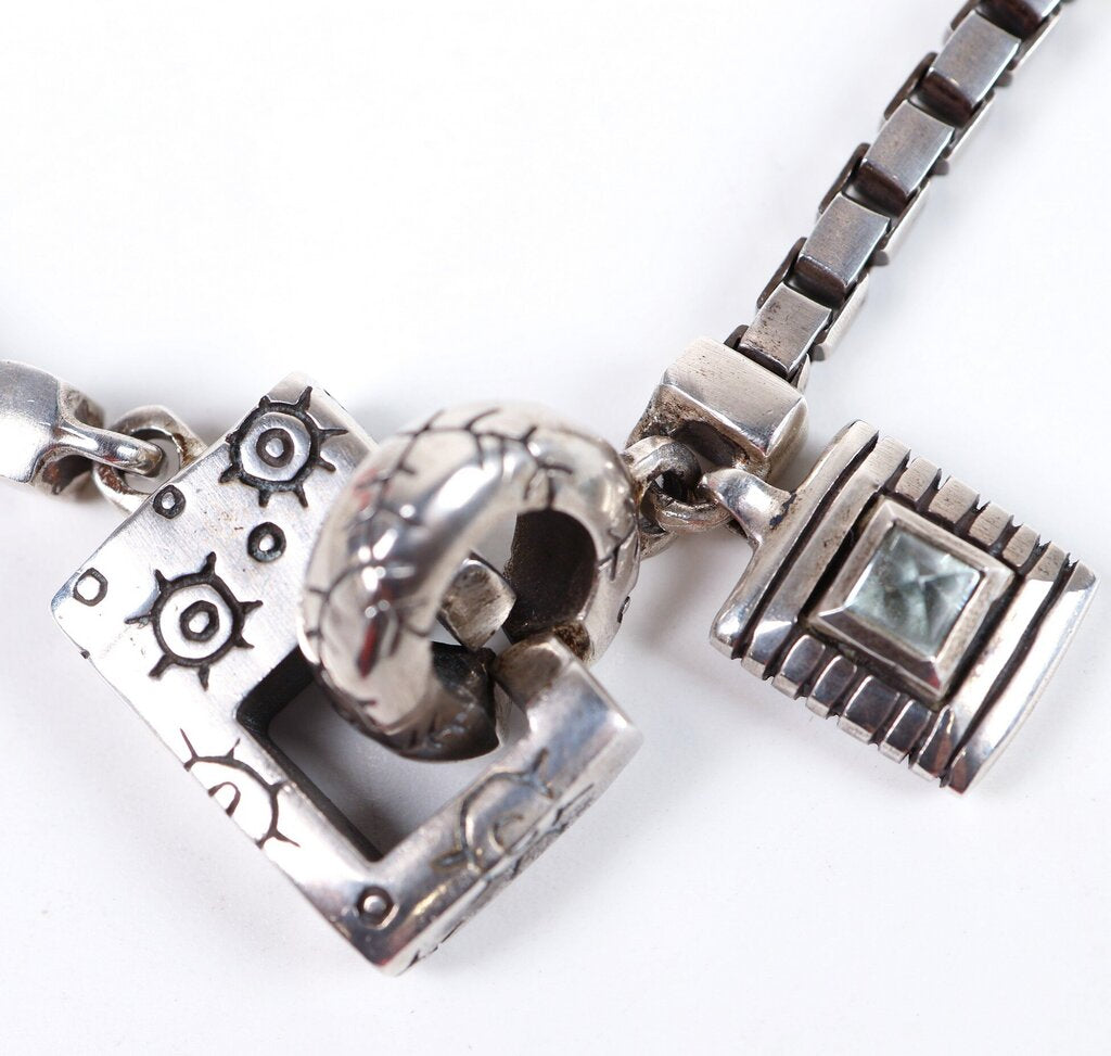 Sterling Front Closure Necklace with Quartz Drop