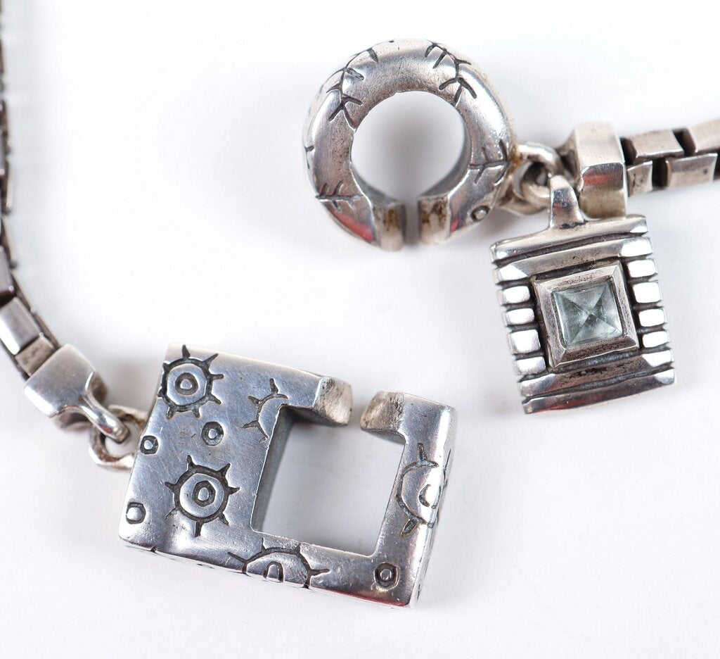 Sterling Front Closure Necklace with Quartz Drop