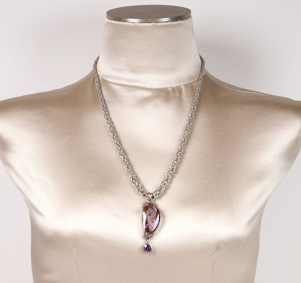 Sterling Boulder Opal and Amethyst Pendant