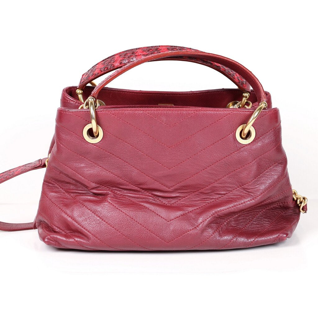 Burgundy Calfskin Small Chevron Chic Shopping Tote