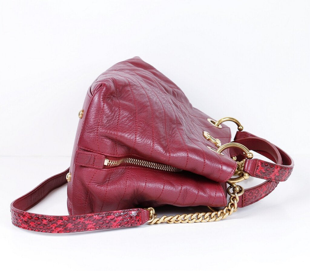 Burgundy Calfskin Small Chevron Chic Shopping Tote