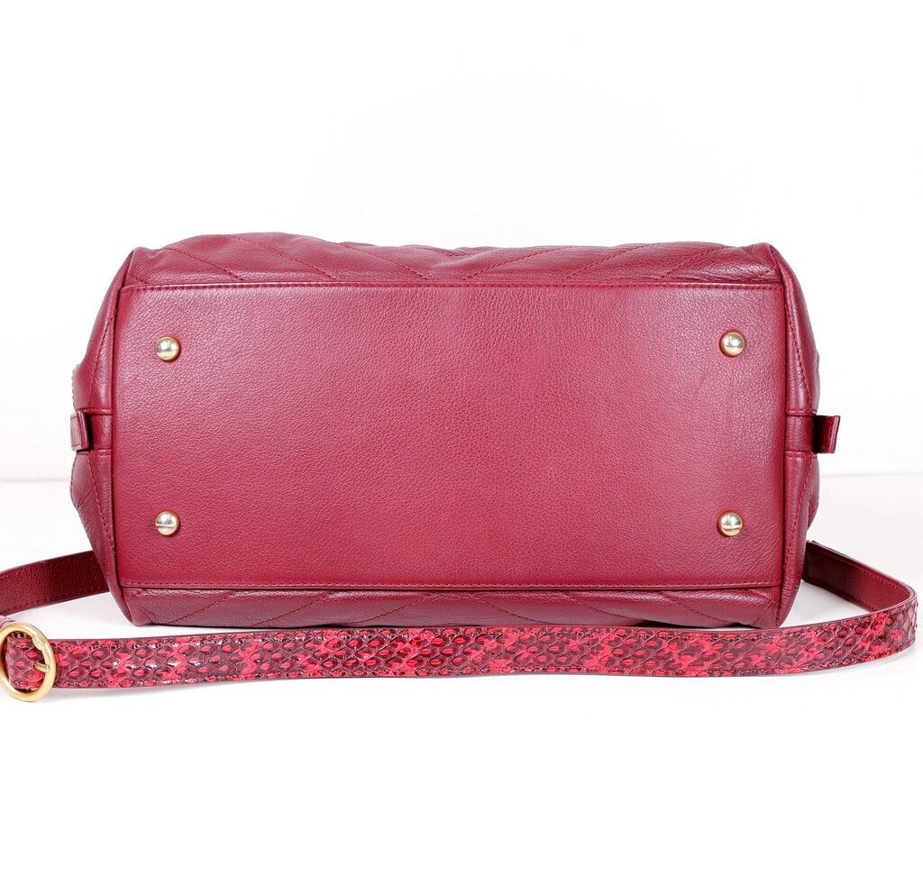 Burgundy Calfskin Small Chevron Chic Shopping Tote