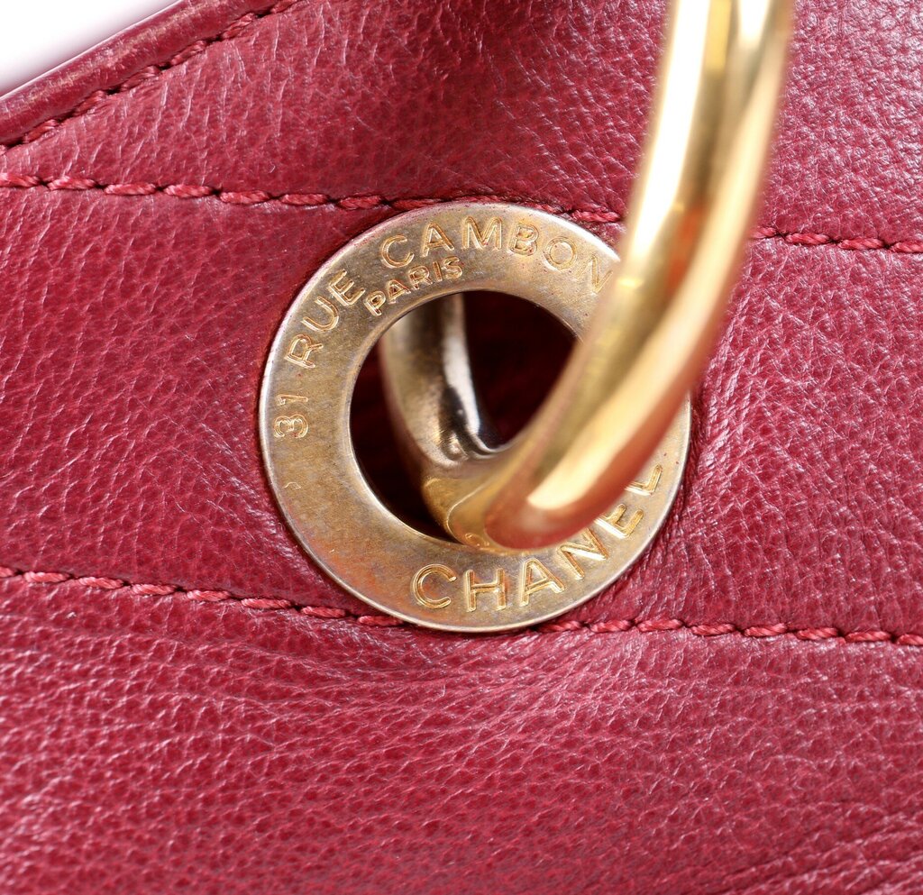 Burgundy Calfskin Small Chevron Chic Shopping Tote