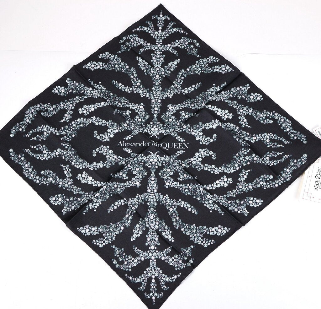 Black Silk Scarf with Crystal Pattern