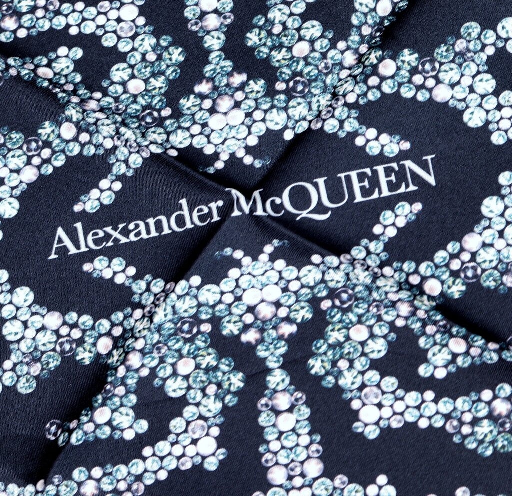 Black Silk Scarf with Crystal Pattern