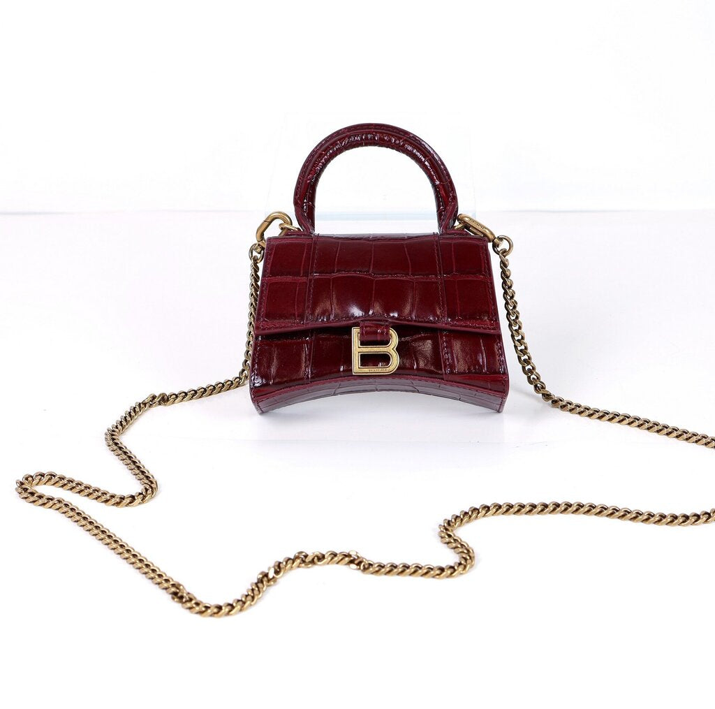 Burgundy Croc Embossed 'Hourglass Handbag Mini'