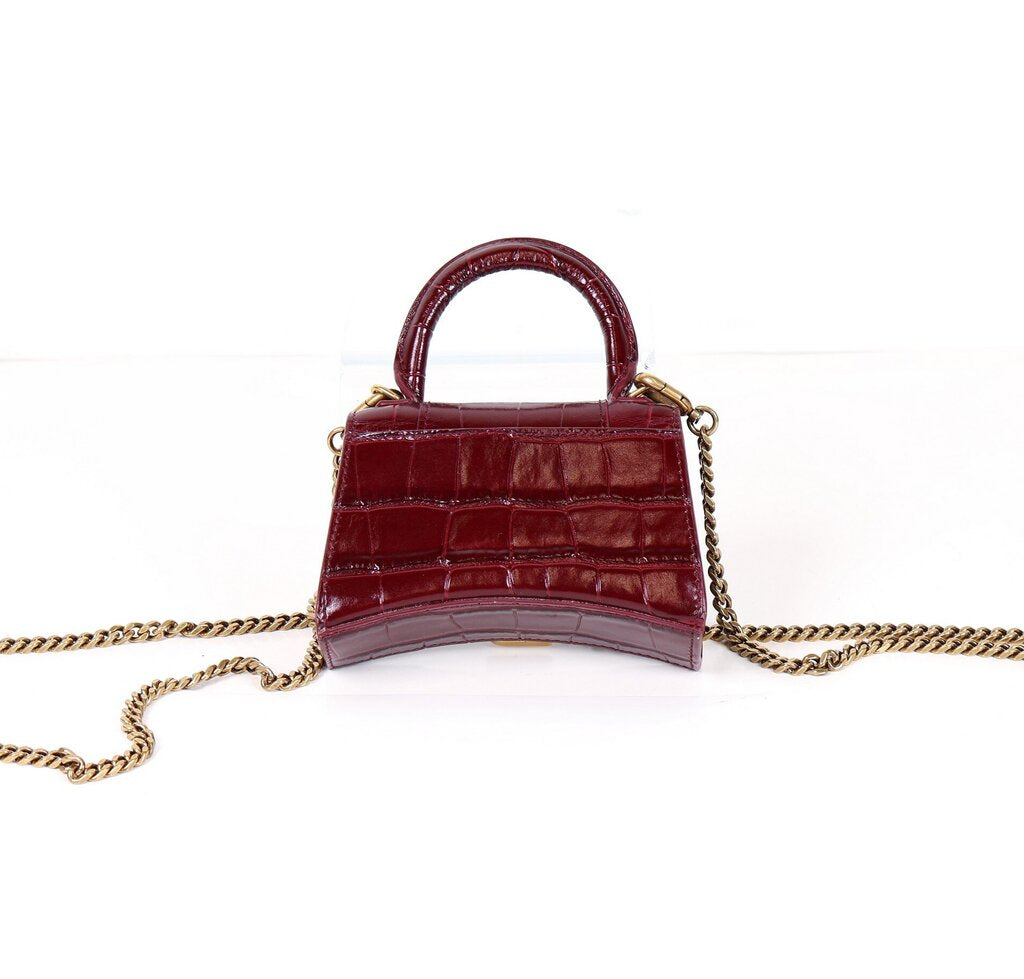 Burgundy Croc Embossed 'Hourglass Handbag Mini'