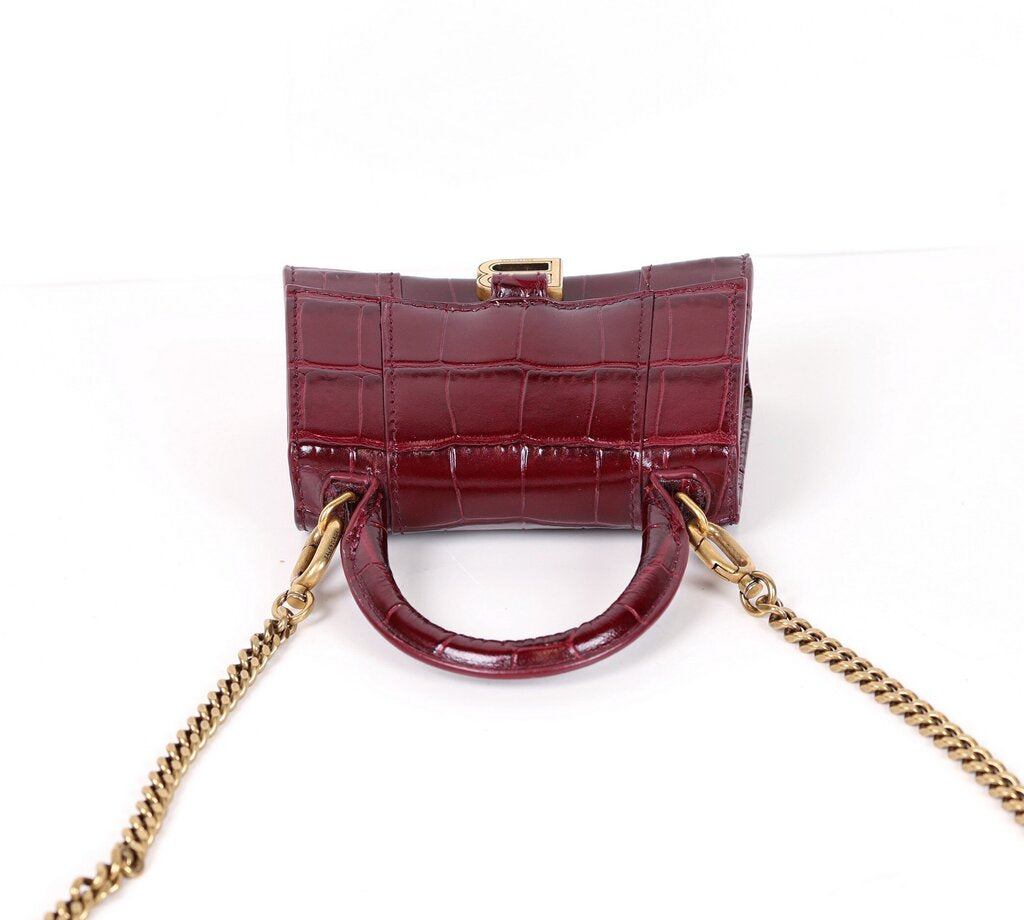 Burgundy Croc Embossed 'Hourglass Handbag Mini'