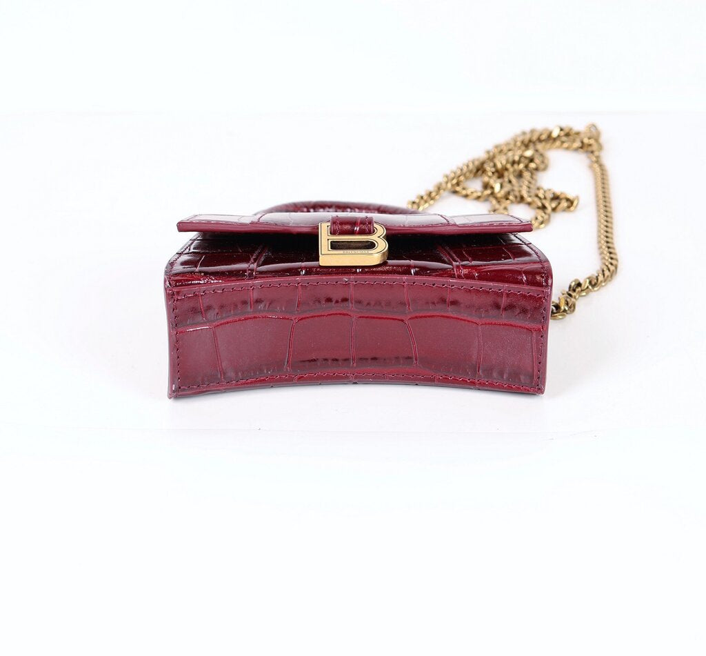 Burgundy Croc Embossed 'Hourglass Handbag Mini'