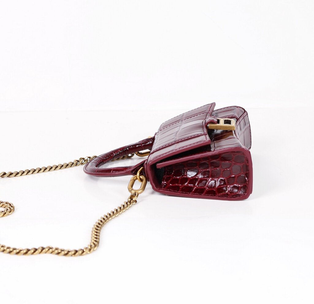 Burgundy Croc Embossed 'Hourglass Handbag Mini'