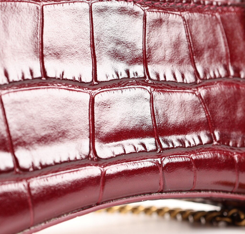Burgundy Croc Embossed 'Hourglass Handbag Mini'