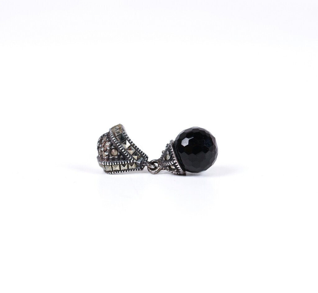 Sterling Jet and Marcasite Earrings